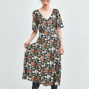 Zara Floral V-Neck Midi Dress